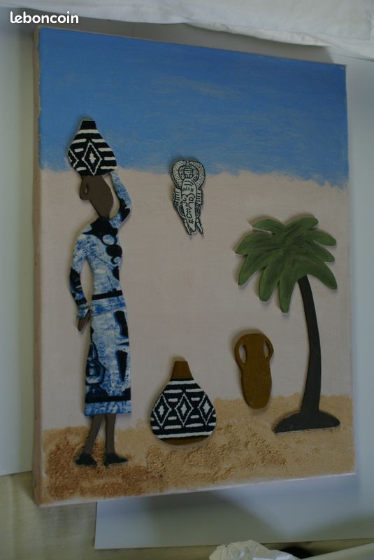 Cadre sur toile motif africain fait mains (image 1)