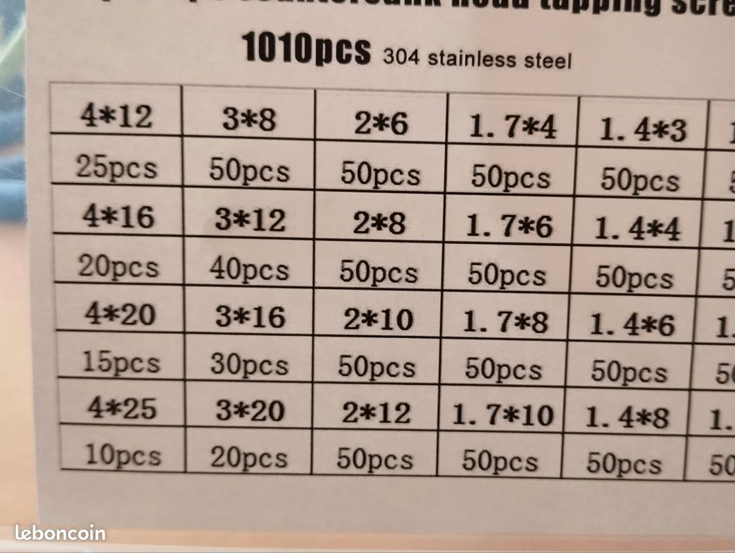 Grande boîte de vis inox 304 (1,010 pièces) + tournevis – idéale bricolage (image 2)