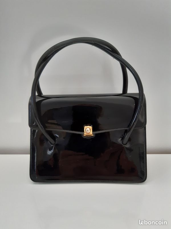 Joli petit Sac à main vernis noir Rétro vintage Accessoires