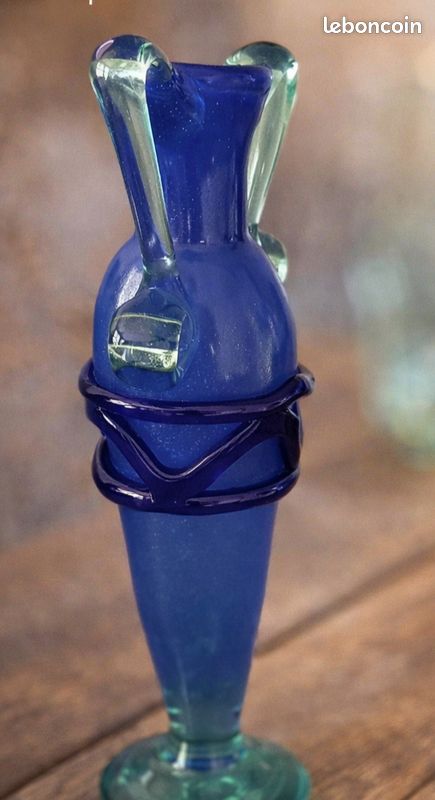 ANCIEN GRAND VASE artisanal en verre soufflé style clichy ou murano EUR