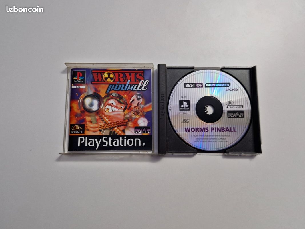 Jeu Worms World Pinball Pour PS1 - Version Française Complète (boîte, Notice) - Bon état