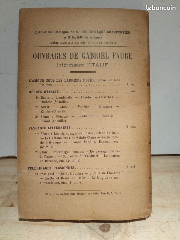 3 Livre ancien Gabriel FAURE "HEURES D'ITALIE" 1 ier.2 ieme.3 ieme série.bibl Charpentier 1919 (image 7)
