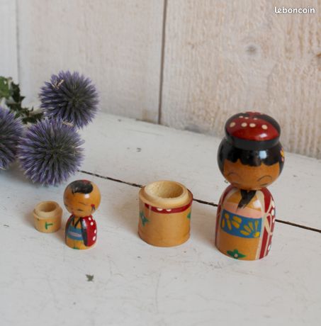 Lot De 16 Petites Figurines Kokeshi Vintage - Souvenir Du Japon - Fait Main - Taille 2 à 15 Cm
