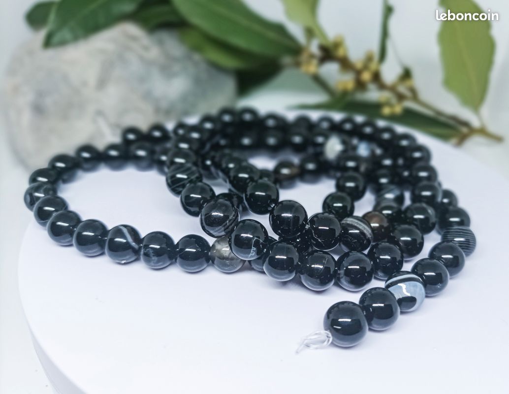 Lot : 90 perles 8mm en agate noire naturelle (image 3)