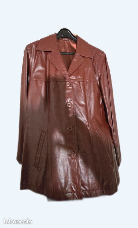 Veste vintage en cuir croute de porc taille 48 bordeaux (image 1)