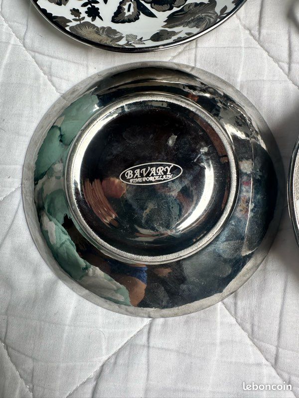 Service 5 tasses à thé / café vintage en porcelaine Bavary argentée (image 5)