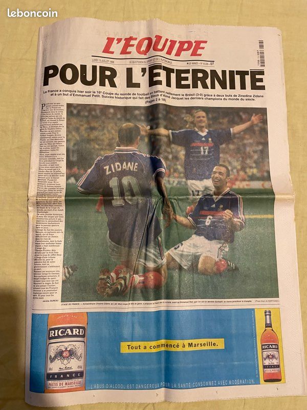 Journaux Coupe du monde 1998 Victoire Équipe de France (image 2)