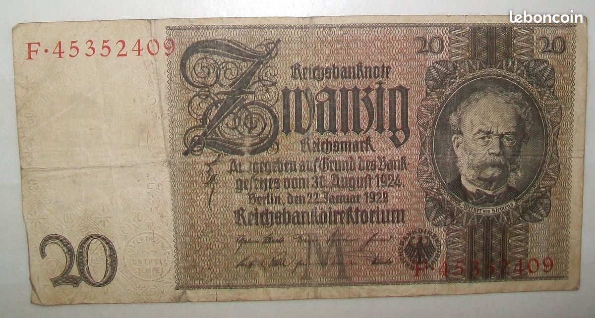 N°73 Billet Allemand Zwanzig reichsmark 1929 (image 1)
