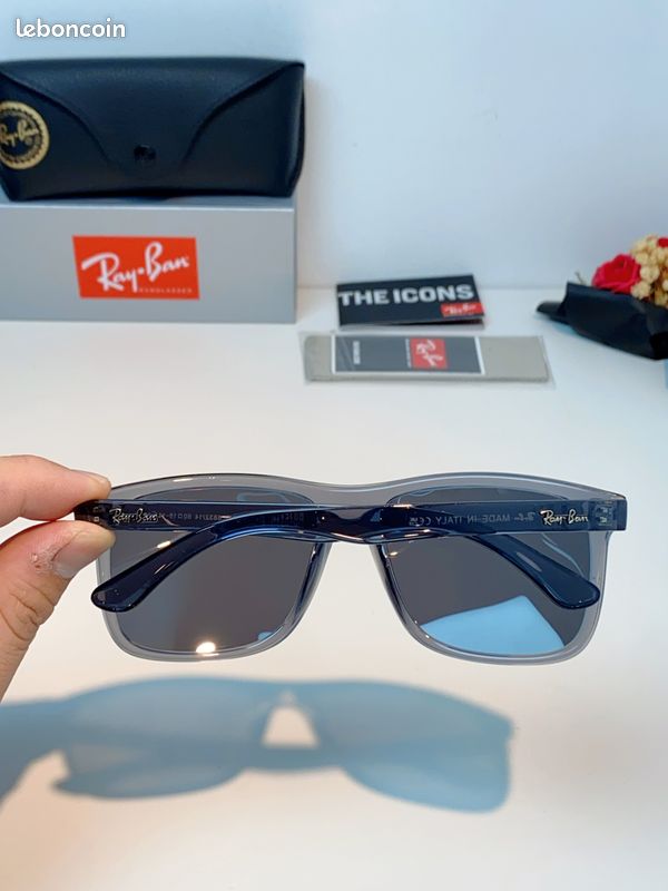 Ray-Ban. Lunettes de soleil polarisées à monture carrée grise transparente, unisexes (image 5)