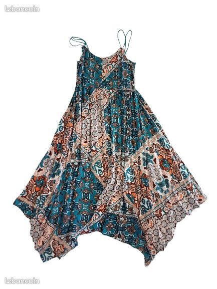 Robe Longue Bohème Taille 38 - Imprimé Floral Multicouleur, Sans Manches, En Viscose, Neuve Sans étiquette