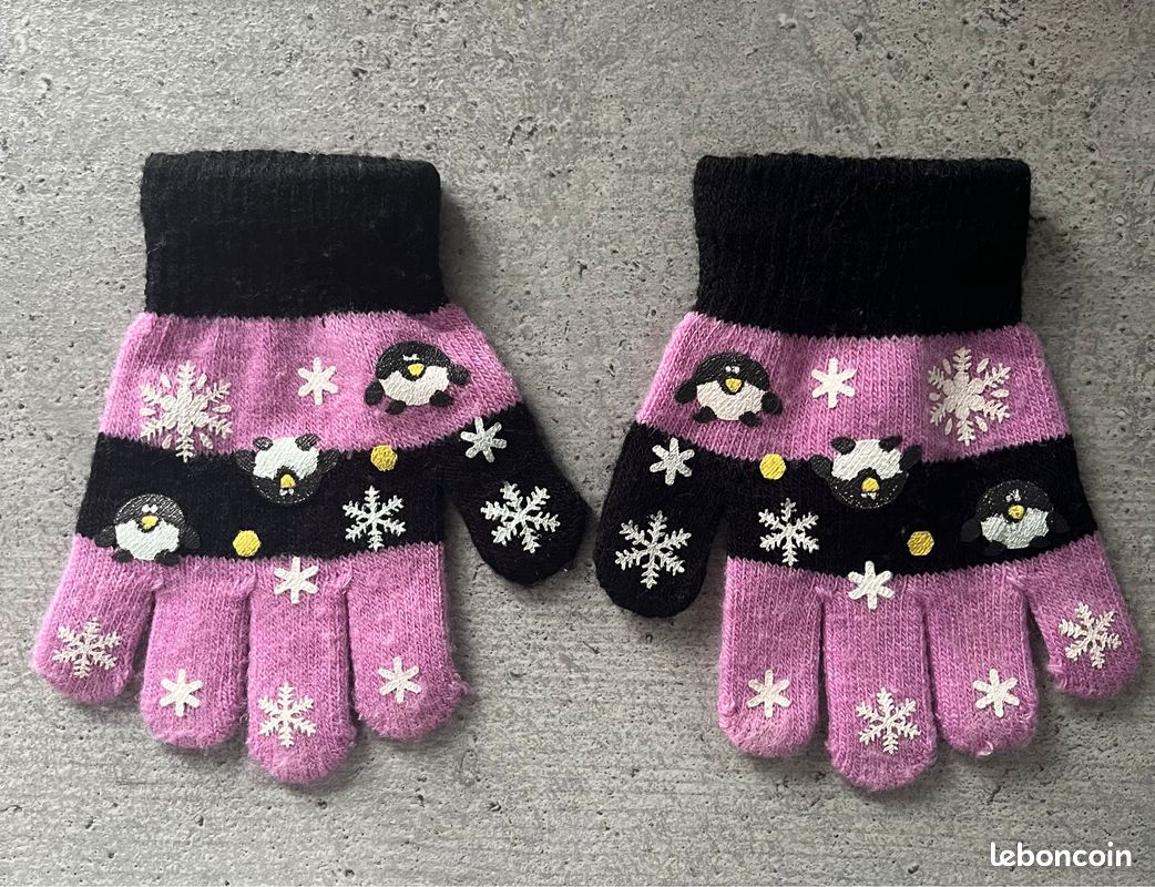 Gants enfants violet et noir taille 2/4 ans Neuf (image 1)