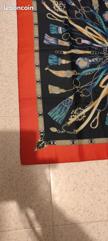 Foulard carré vintage Movitex motifs chaîne et pompons (image 3)