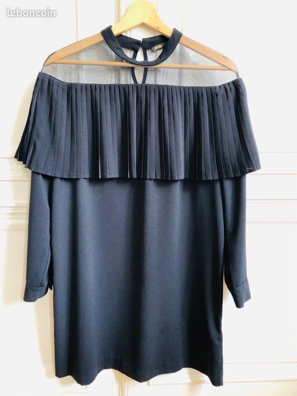 Robe Maje Taille 1 - Marine Et Noire - Taille 34/36 (S) - Style Trapèze Midi - Occasion Très Bon État