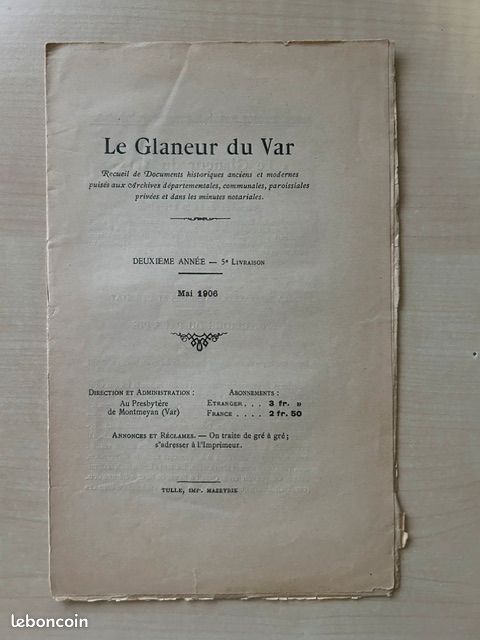 Lot Exceptionnel 8 Revues "Le Glaneur du Var" (1905-1906) - Histoire & Généalogie (image 5)