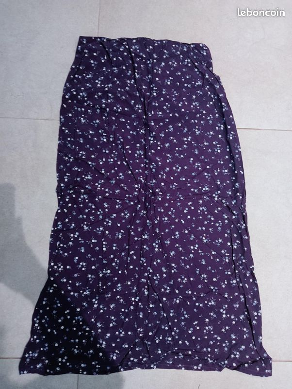 Jupe Longue Violet Foncé Bleu Blanc Rouge - Taille 40, Style Ethnique Hippie, Excellent État
