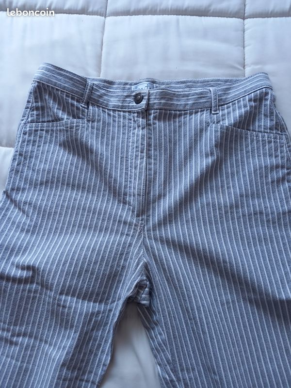 Pantalon femme rayé gris/blanc 46 (image 2)