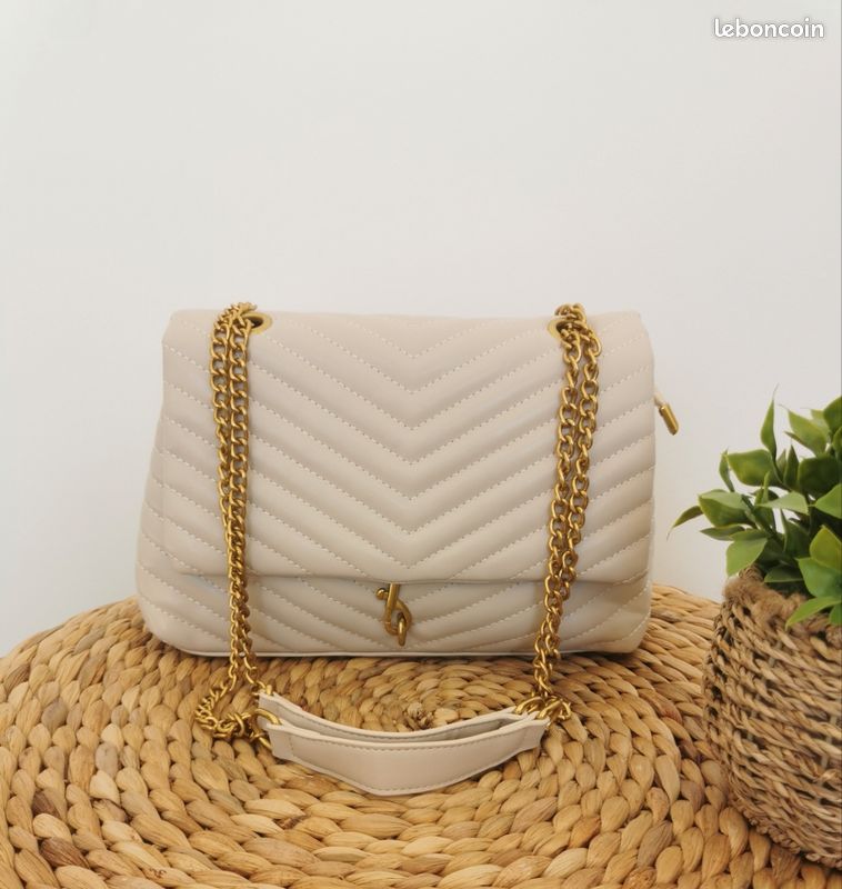 Sac beige effet matelassé en simili cuir et bandoulière à chaîne dorée Shein (image 1)