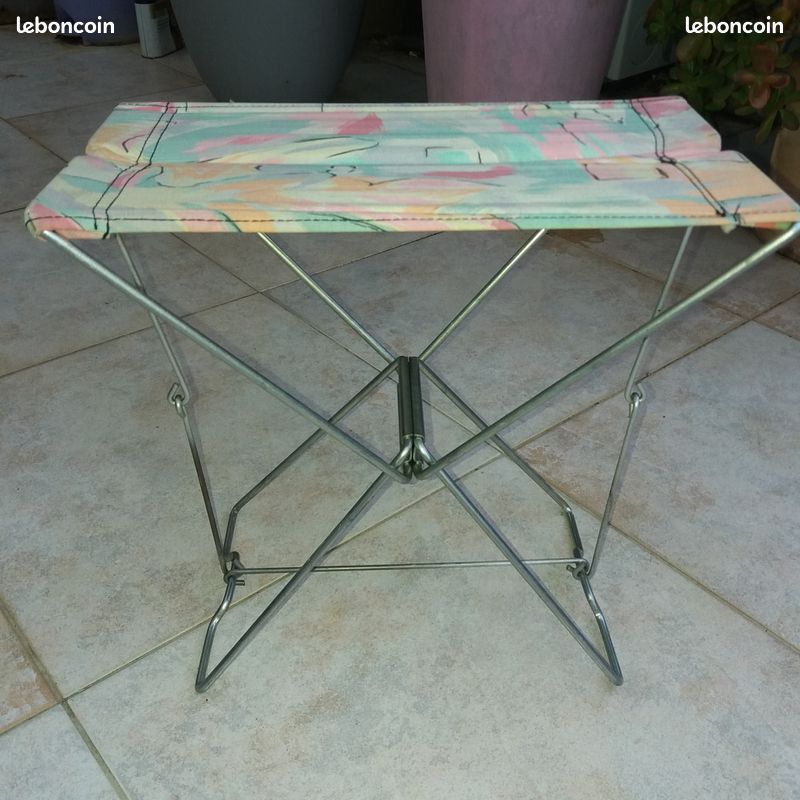 2 Tabourets Siege Pliant Camping Peche Plage Retro Quitch Vi