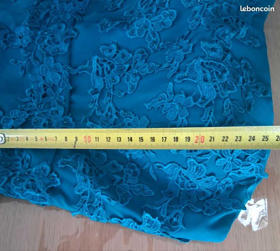 Robe de soirée JUJU & CHRISTINE Bleu Paon Dentelle + Châle - Taille M 38/40 (image 18)