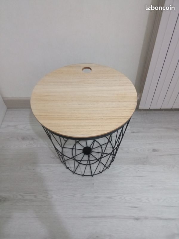 Table basse d'appoint panier filaire noire et bois – Style Industriel / Scandinave (image 3)