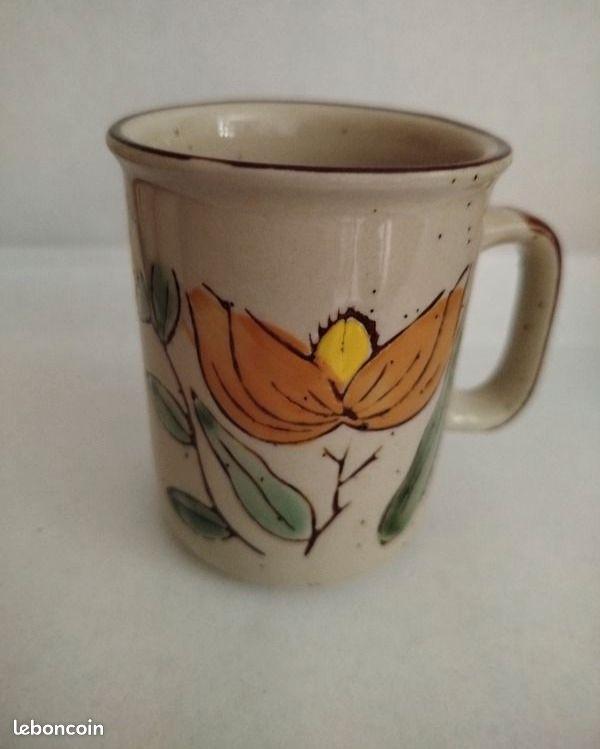 Mug vintage (Motifs fleurs orange) (image 1)