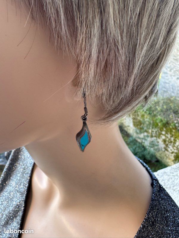 Boucles D'oreilles Pendantes En Argent Et Turquoise - Dormeuses - Neuves (sans Emballage)