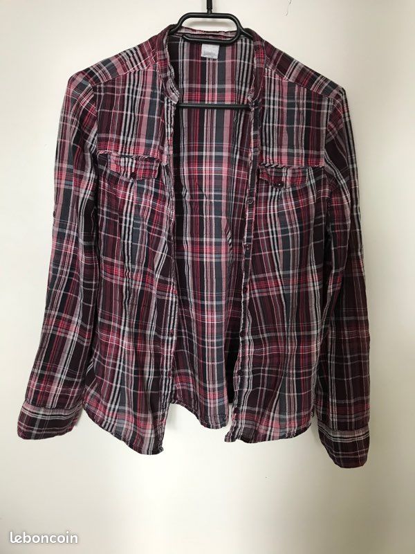 Chemise à carreaux bordeaux (image 1)