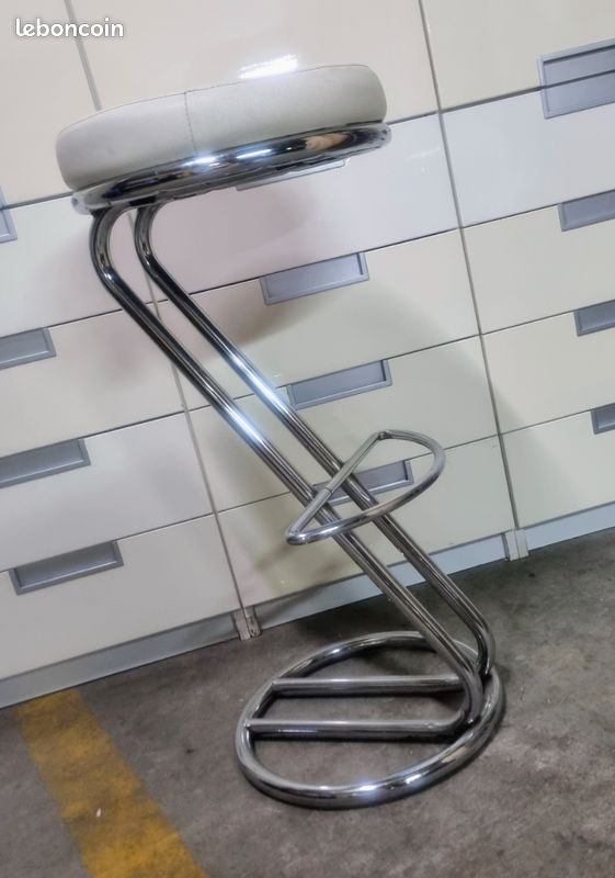 DERNIERS JOURS Tabouret haut blanc cuir bar cuisine chaise fauteuil déco rétro vintage usine industriel (image 4)
