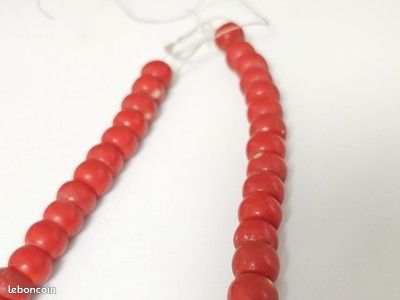 Collier Ancien En Perles De Corail Véritable - Couleur Pêche Et Blanc - Occasion Bon état