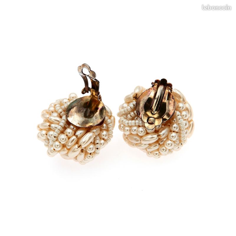 Anciennes Boucles D'oreilles En Perles De Verre Vintage Années 60