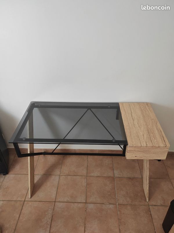 Bureau verre + tirroir (image 2)