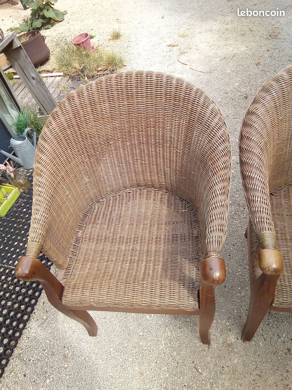 2 ancien fauteuil osier et bois (image 3)