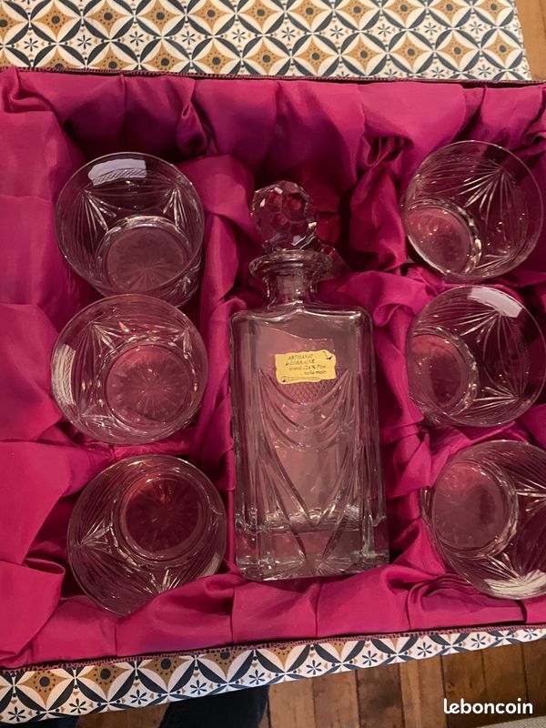 Service à Whisky Vintage - Carafe, Seau à Glaçons, 6 Verres - Verre Fumé - Rétro