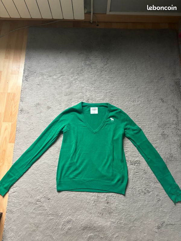 Pull Abercrombie à col V Vert (image 1)