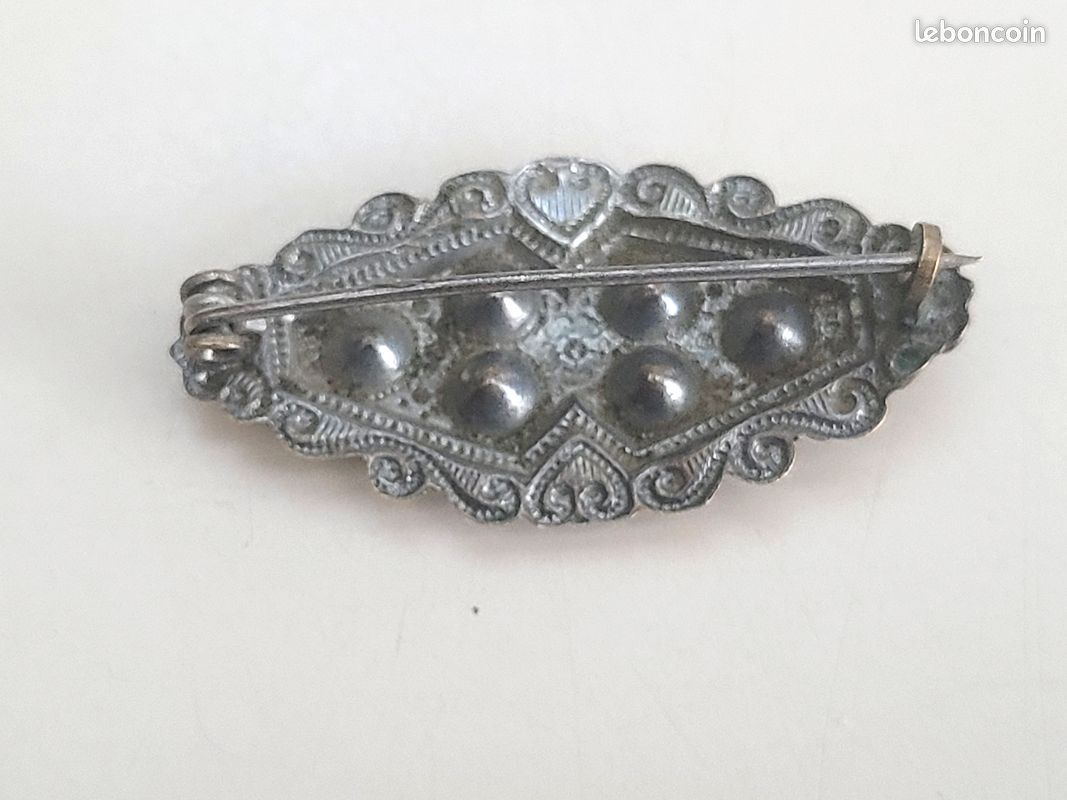 Broche Vintage Losange Art Déco Strass Et émail Rouge - Années 40-50