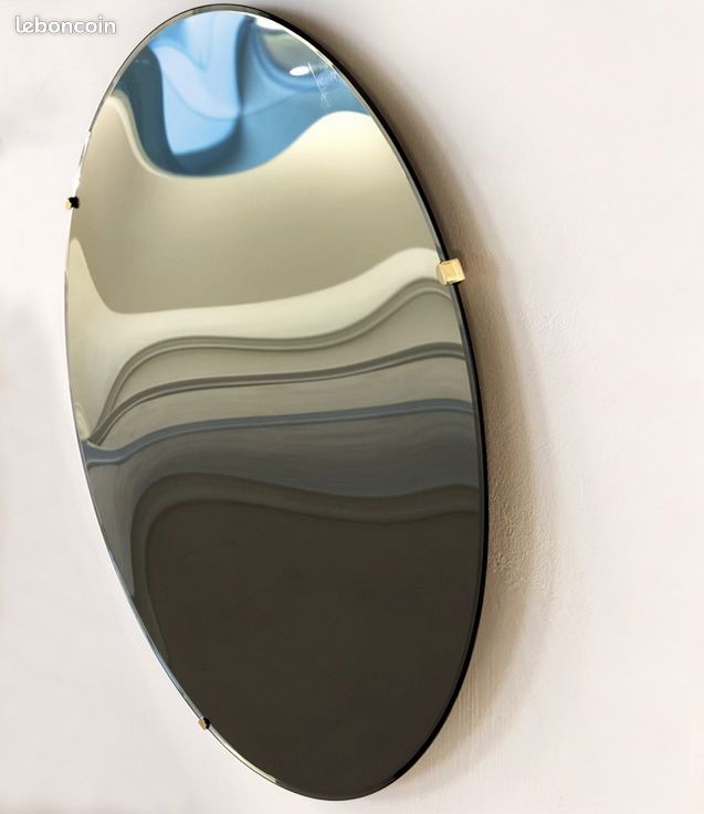 Miroir Italien Ancien En Laiton Ondulé - Forme Irrégulière Et Incurvée - Décoration Murale - Neuf Sous Emballage