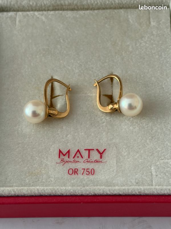 Boucles d’oreilles or jaune 750 dormeuses perles de culture eau douce Maty (image 2)