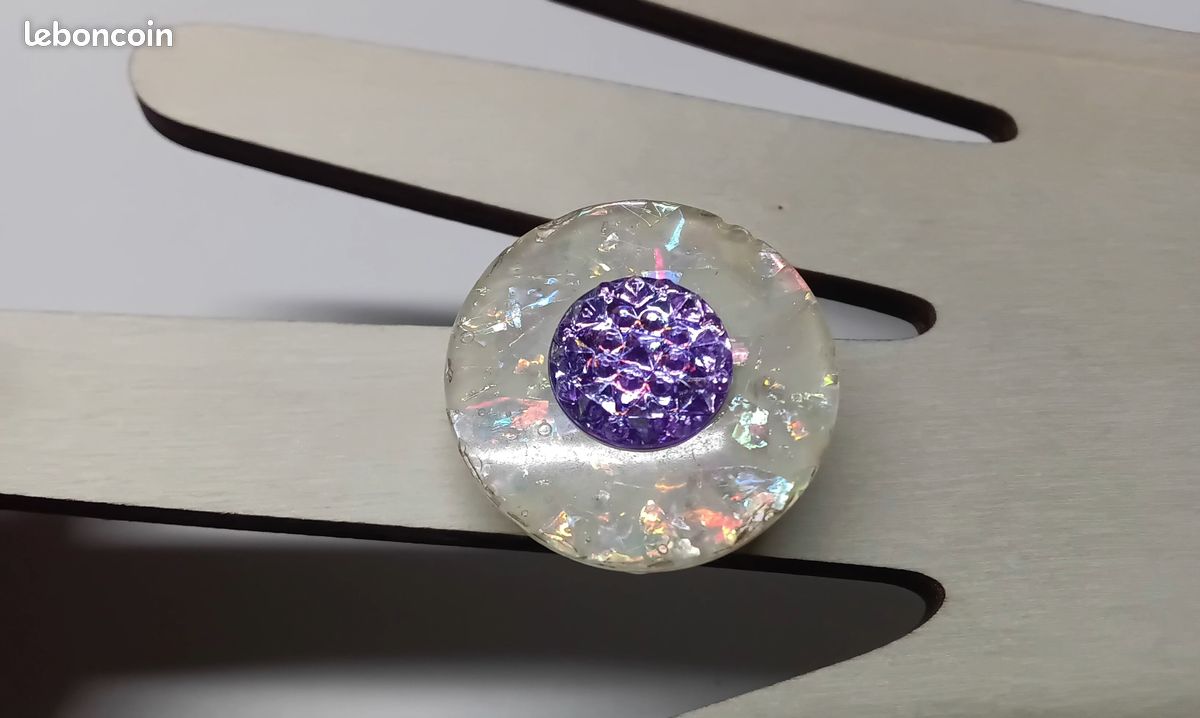 Bague 💍 artisanale ajustable en polyester, plastique, anneau en laiton, diamètre du bijou 25mm (image 10)