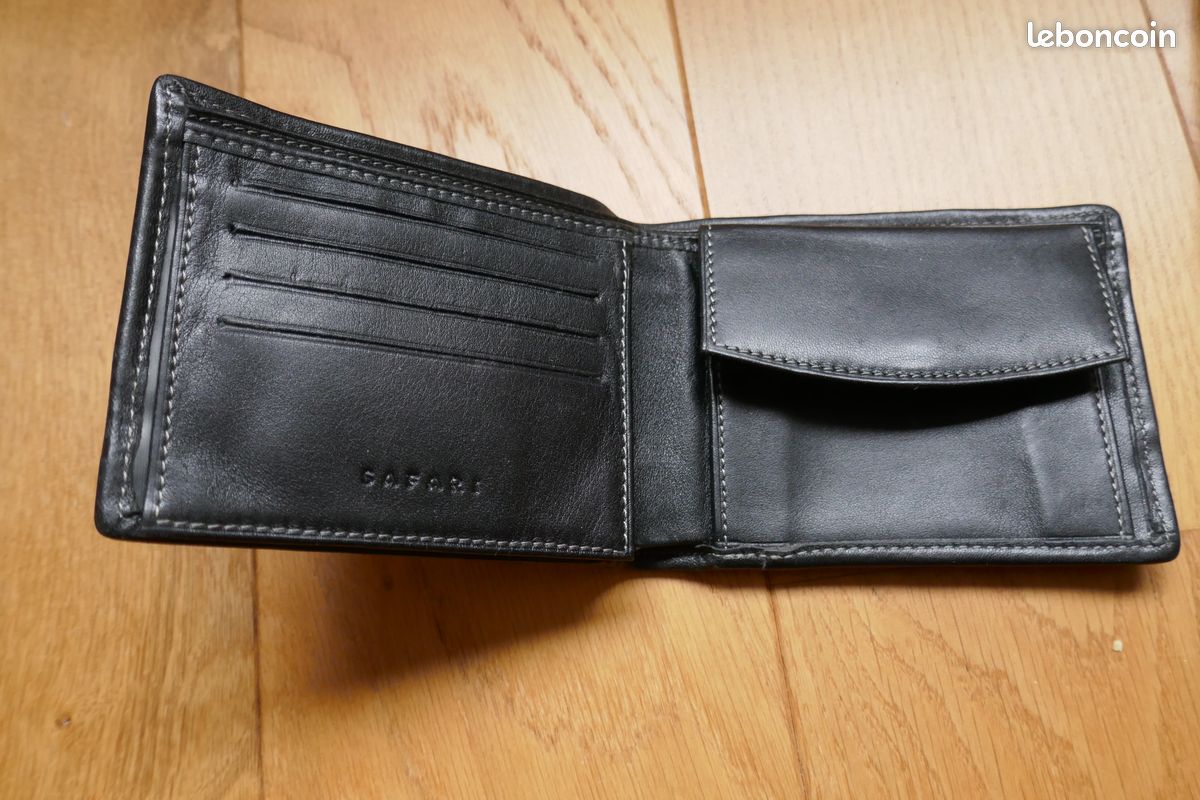 Porte-feuille Homme En Cuir Noir SAFARI - Porte-cartes - Neuf Sans étiquette