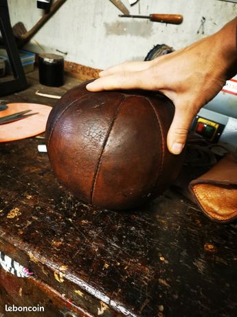 Ancien Médecine-ball En Cuir Marron – 12,5 Lbs (environ 5,6 Kg) – Vintage 12 Panneaux