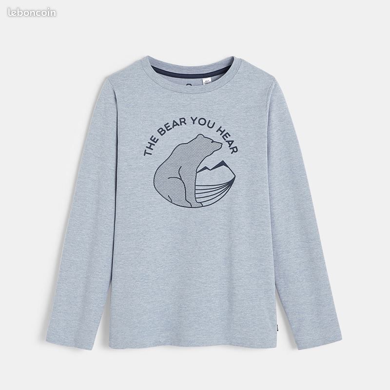 T-shirt manches longues Okaïdi gris bleu 14 ans (image 1)