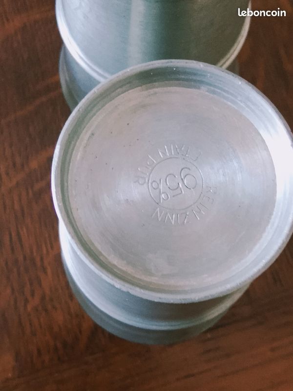Lot 10 gobelets étain verre a digestif étain pur 95%, 6 cmet 9 cm de haut (image 13)