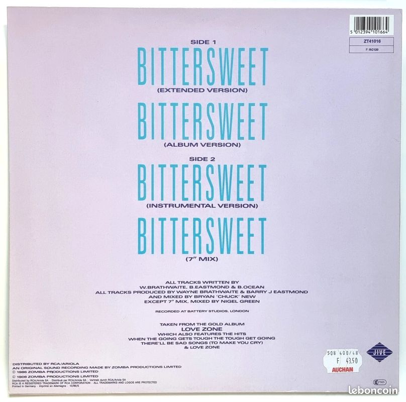 BILLY OCEAN - Bittersweet (EXTENDED VERSION) (12" Maxi 45T) (image 2)