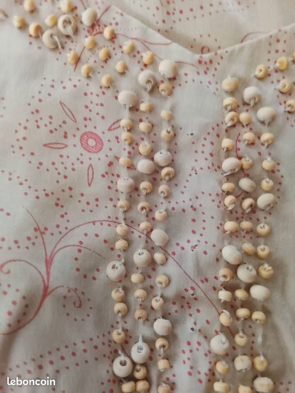 Débardeur sans manche en Soie véritable col brodé de perles & imprimé cachemire beige/rose poudré -WEILL Paris - T44 - Excellent État (image 5)