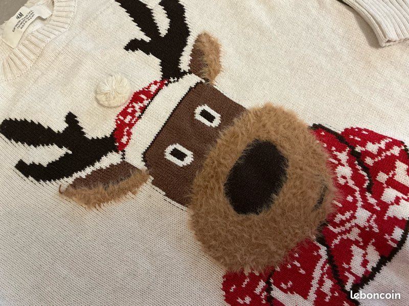 Pull beige H&M 8-10 ans cerf écharpe bonnet hiver Noël CAO74 (image 18)