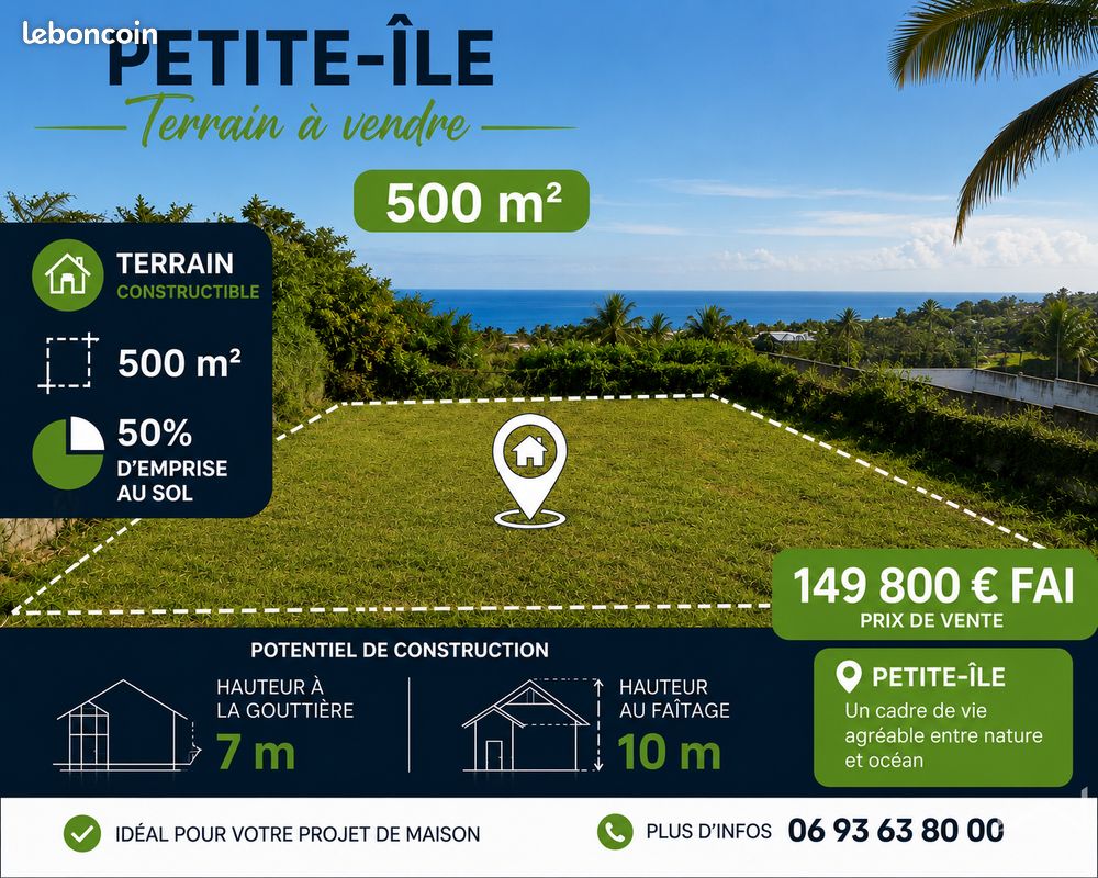 Terrain 500 m² · à Petite-Île · 500 m² · 149 800 €