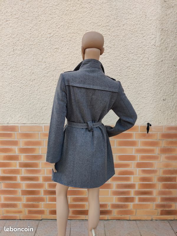 Manteau Femme En Laine Gris - Taille 36 - Style Trench - Très Bon état
