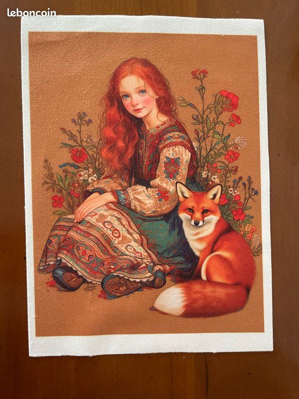 Coupon tissu velours fille et renard (image 1)