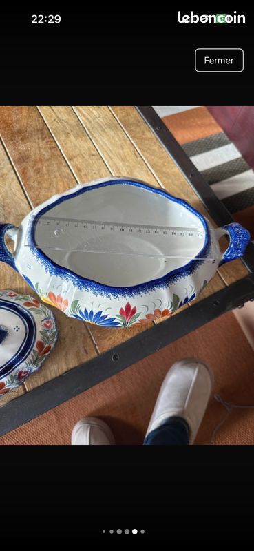 Ancienne Dînette Quimper Breton - Soupière Et Assiettes - Jouet Poupée