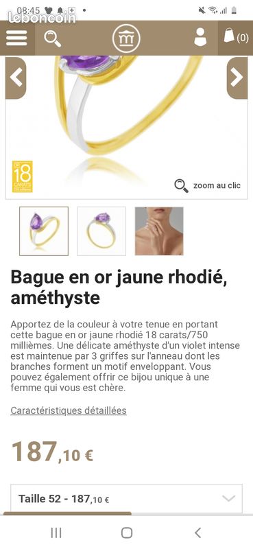 Bague femme améthyste taille 52 (image 1)